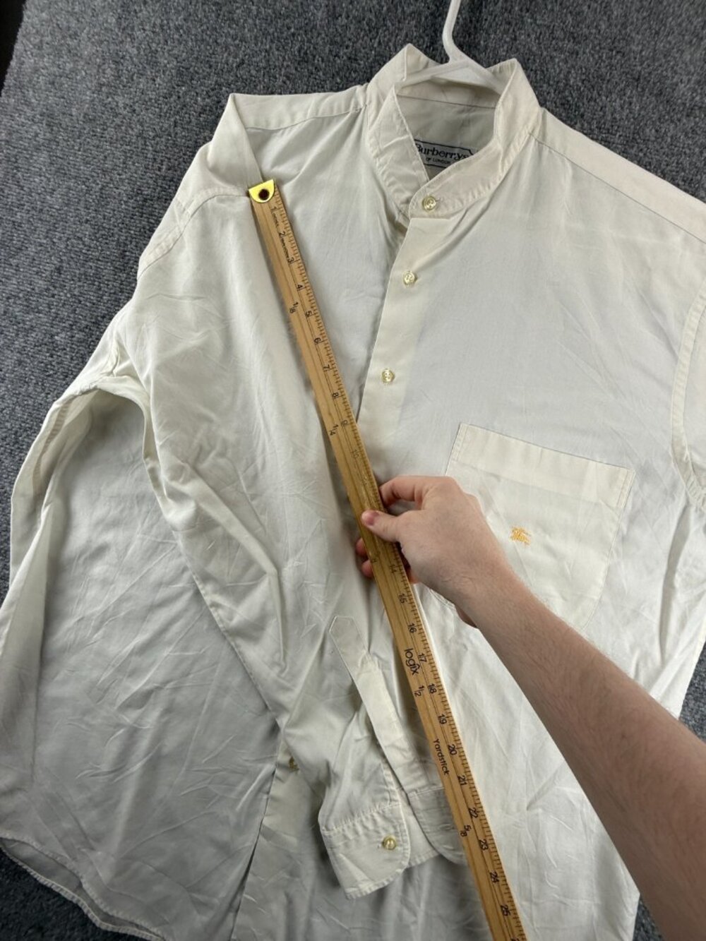 Burberry Formal 43 London Band Ivory Solid Long Sleeve Mens Shirt Pocket Adult - Picture 9 of 16